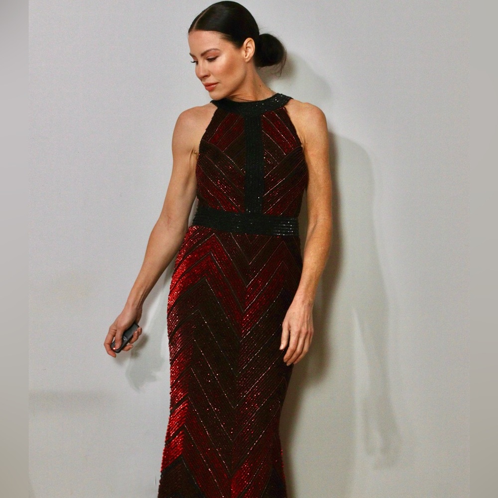 Karen Millen Elegant Red and Black Sequin Dress